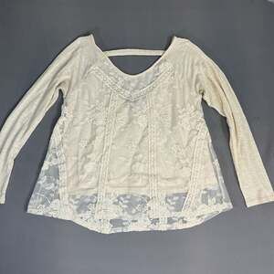 Rags to Wishes Cream Floral Embroidered Lace Panel Long Sleeve Blouse